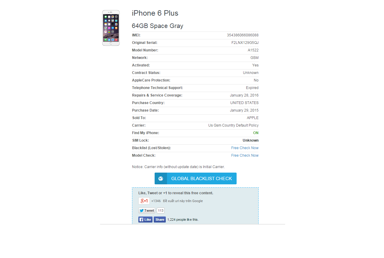 iPhone 6 Plus 64Gb Grey quốc tế Mỹ imei lộc phát cực đẹp - 1