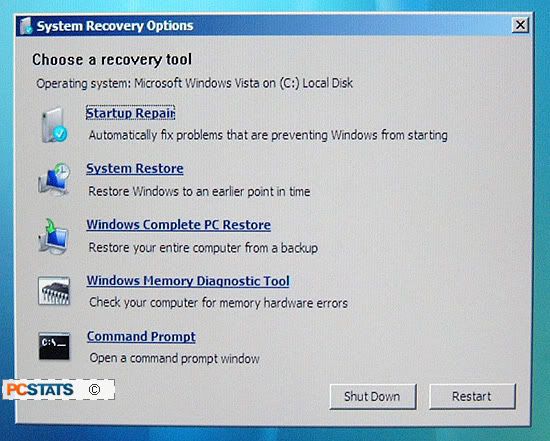 choose a recovery tool windows vista