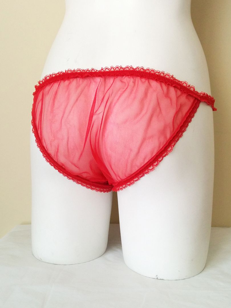 Vtg Sheer Red Chiffon Lace String Bikini Panties Retro Sissy Pinup sz M