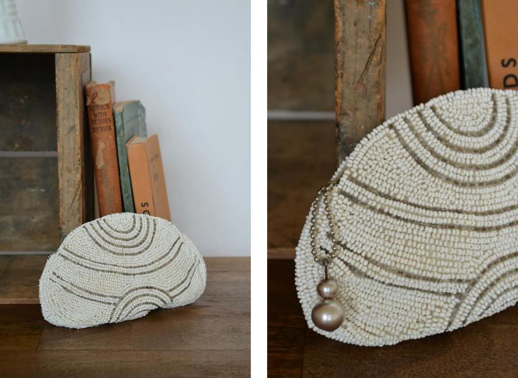 vintage cream beaded art deco purse