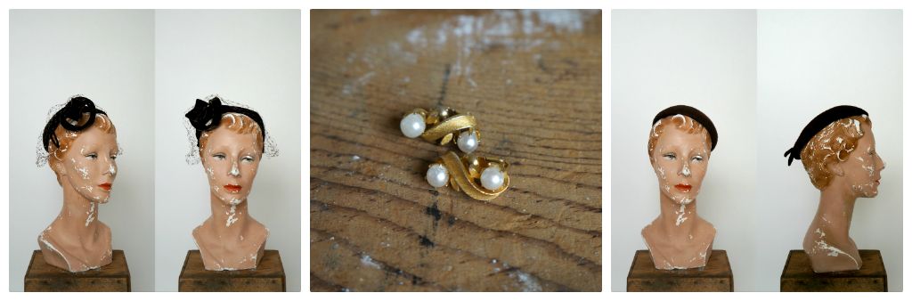 vintage earrings and hats