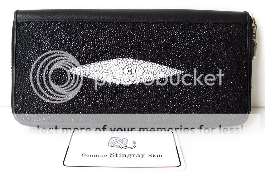 100% CLASSY BLACK GENUINE STINGRAY LEATHER LONG WALLET ZIPPER NEW 