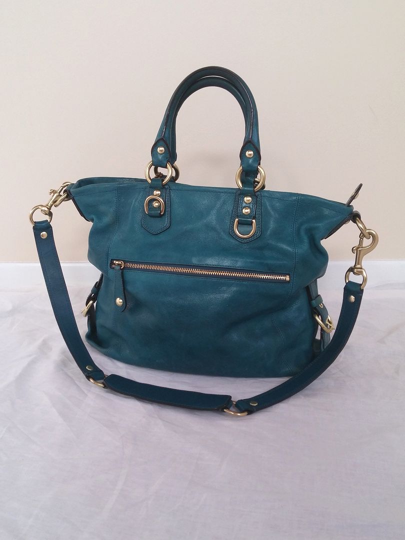 teal COACH julianne Madison blue green leather Satchel hobo handbag ...